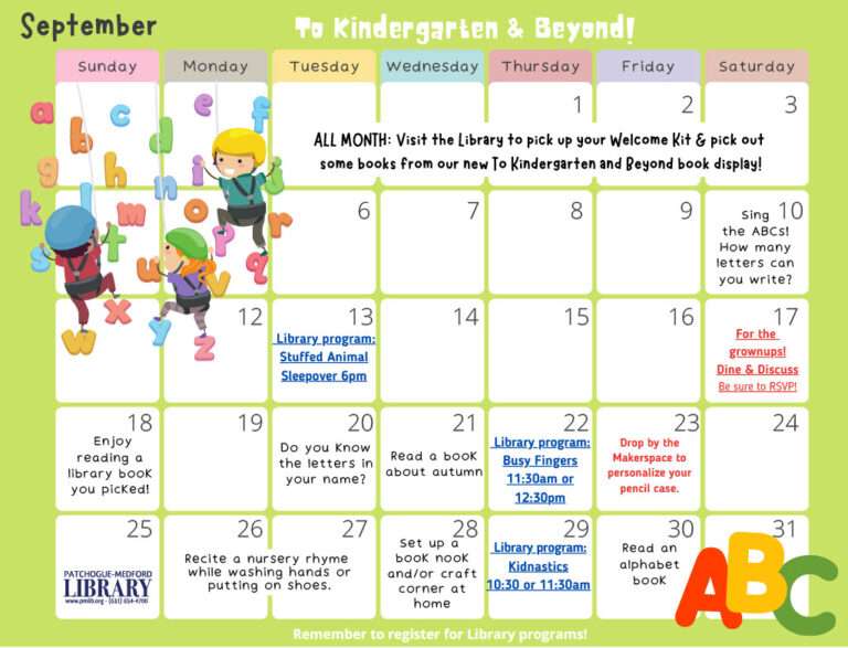 Kindergarten September Calendar