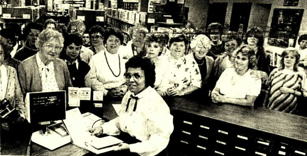 Marie Mallon records the first official electronic circulation, a book, checked out to PML ex-Director, Elaine Phipps.