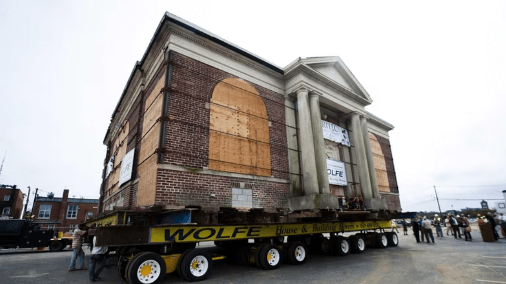 carnegie library being moved down main st., patchogue