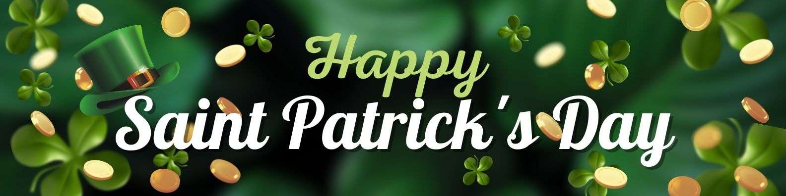 falling gold coins on a green background with the words happy st. patricks day up front