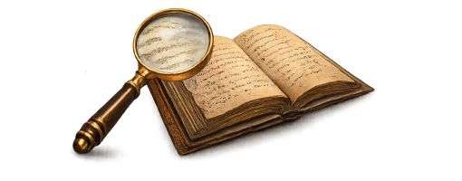 book with magnifying glass over it