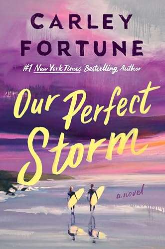 a purple watercolor sky over the ocean. Two surfers hold their boards as they walk into the sea. "#1 New York Times Bestselling Author" written on the cover.
