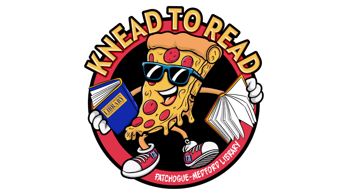 knead to read reading program logo pizza slice holding books